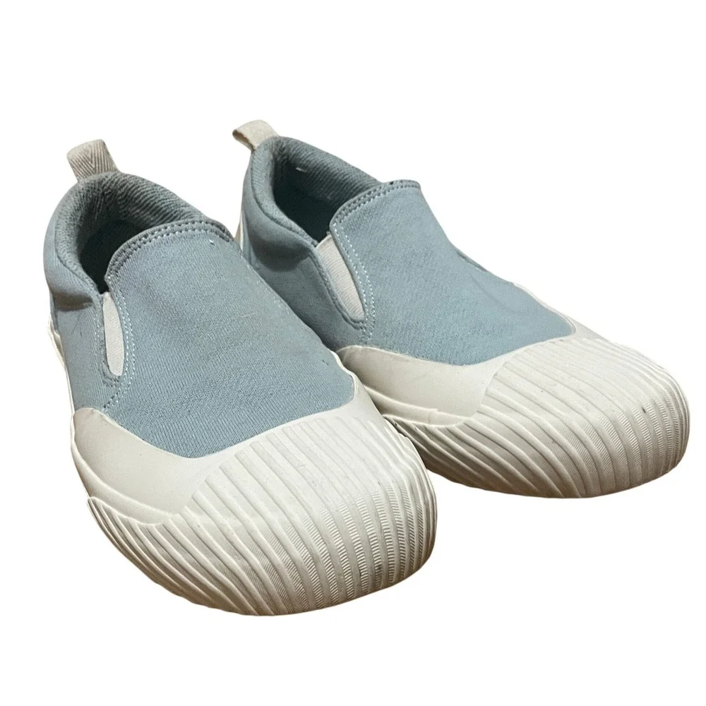 ZARA SRPLS Light Blue Canvas Slip On Sneakers Round Toe White Rubber Cap Size 39